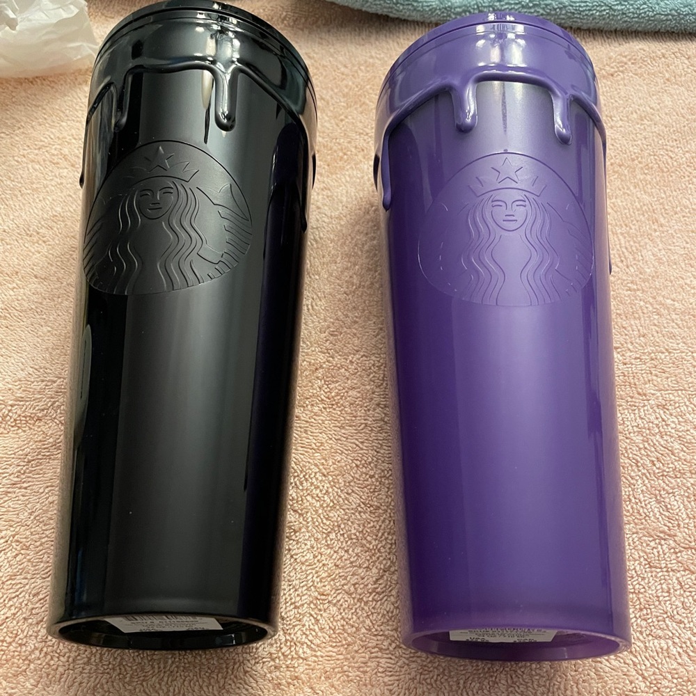 Lot of 2: Starbucks slime drip Tumblers. 1 purple & 1 black